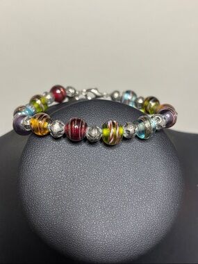 Vintage Made with Love Dichroic Glass Colorful Beaded Bracelet